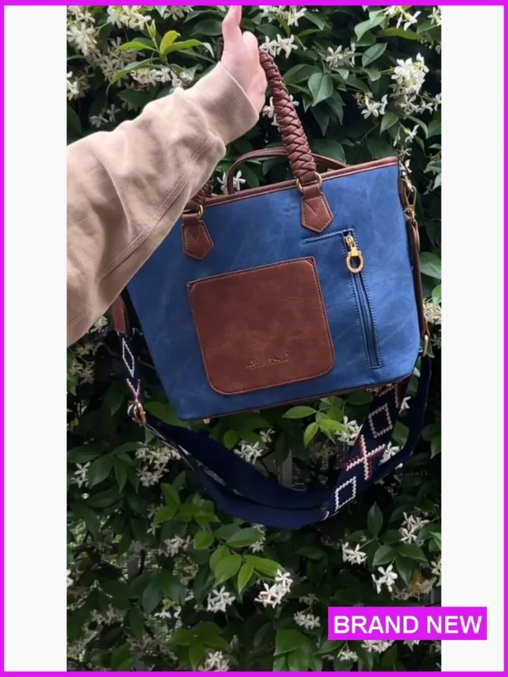 Vintage Patriotic Western Tote Bag with Braided Handles Distressed Flag Design